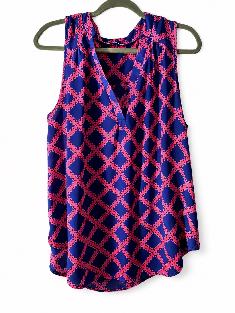 Hawthorn Navy & Pink Geometric V-Neck Sleeveless Camisole